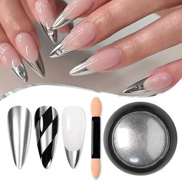 Alt view image 4 of 7 - Holographic Mirror Chrome Silver Nail Powder - Metallic Dust Sequins UV Gel Pigment for Nail Art Decoration