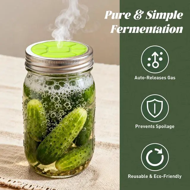 Alt view image 2 of 6 - 3-Pack Wide Mouth Fermentation Lids (86mm) for Ball & Kerr Mason Jars, Self-Burping Airlock Lids for Sauerkraut, Kimchi & Preserving Harvests