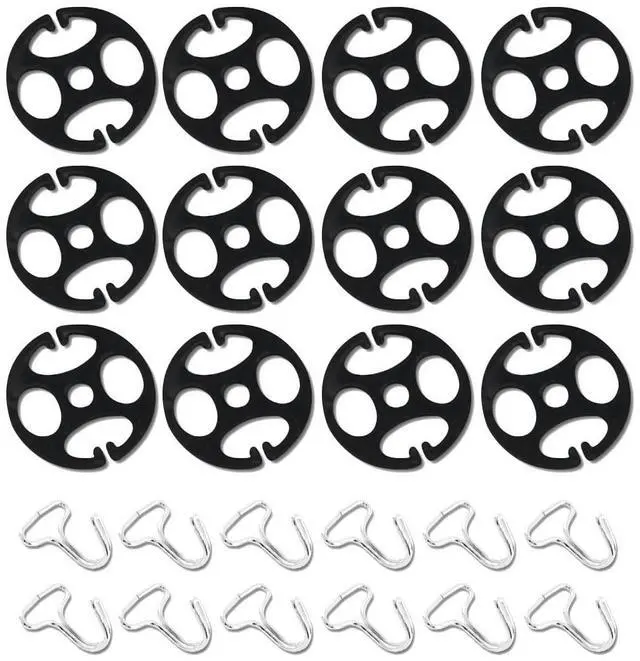 Main image of 24PCS Plum Plate Metal Hooks with Locking Clips and Plastic Fasteners, 12 Hooks + 12 Plastic Chucks, Car Seat Cover Accessories (Black)