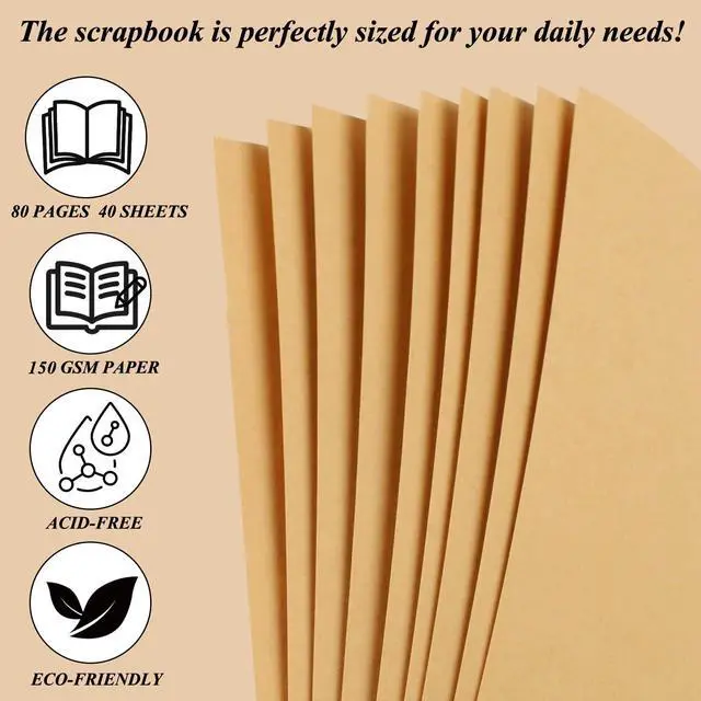 Alt view image 5 of 7 - Joyberg 80-Page Scrapbook 8 x 8 Inches, Junk Journal Album for Memory Book, Wedding, Anniversary, Family, DIY Crafts (Brown)
