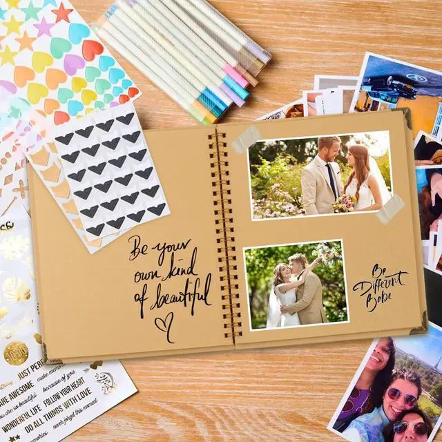 Alt view image 7 of 7 - Joyberg 80-Page Scrapbook 8 x 8 Inches, Junk Journal Album for Memory Book, Wedding, Anniversary, Family, DIY Crafts (Brown)