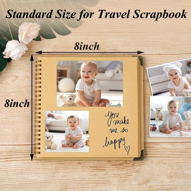 Alt view image 2 of 7 - Joyberg 80-Page Scrapbook 8 x 8 Inches, Junk Journal Album for Memory Book, Wedding, Anniversary, Family, DIY Crafts (Brown)