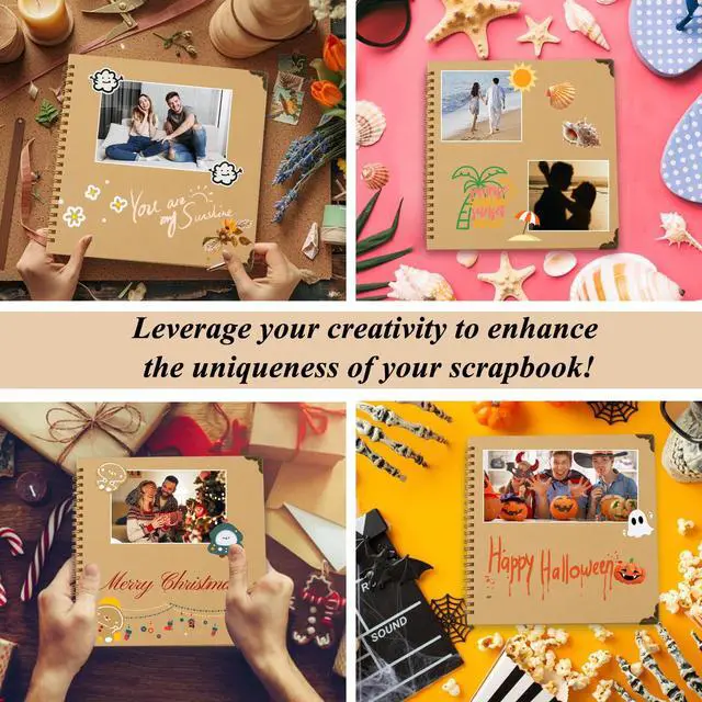 Alt view image 6 of 7 - Joyberg 80-Page Scrapbook 8 x 8 Inches, Junk Journal Album for Memory Book, Wedding, Anniversary, Family, DIY Crafts (Brown)