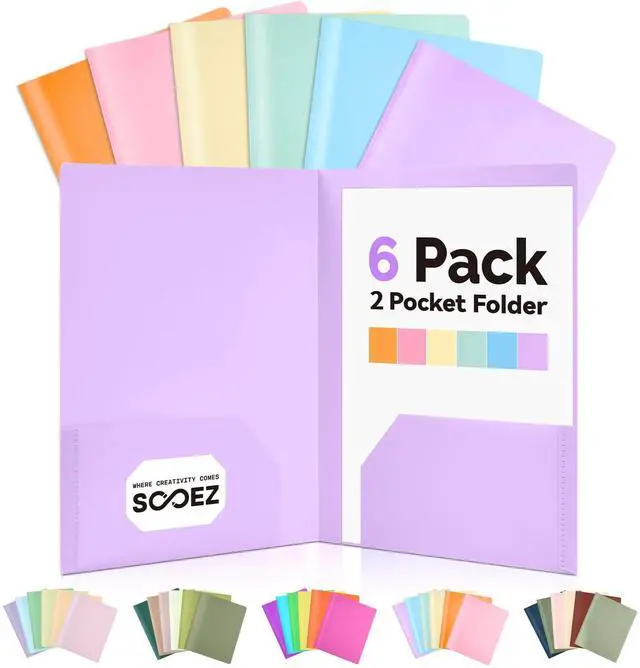 Main image of Sooez 7Pack Plastic Pocket Folders with Extra Labels