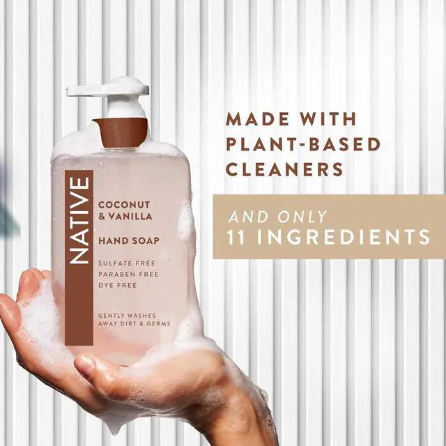 Alt view image 6 of 6 - Native Liquid Hand Soap, Coconut & Vanilla Scent, Non-Drying Formula for Soft, Smooth Hands, Plant-Based Cleansers, Sulfate & Paraben Free, 13oz Bottle