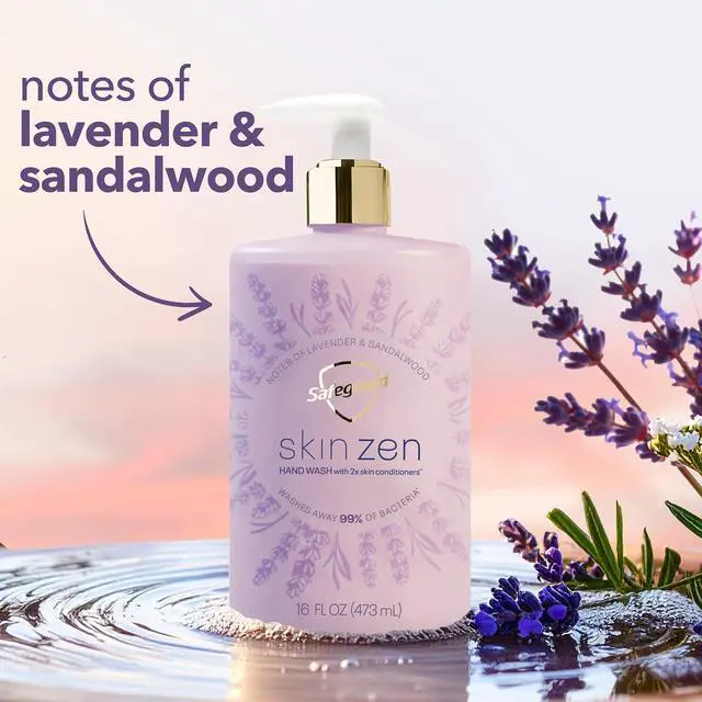 Alt view image 2 of 6 - Safeguard Skin Zen Liquid Hand Soap, Lavender & Sandalwood, 16 oz, Washes Away 99% Bacteria, Natural Moisturizers & 2X Skin Conditioners, pH Balanced