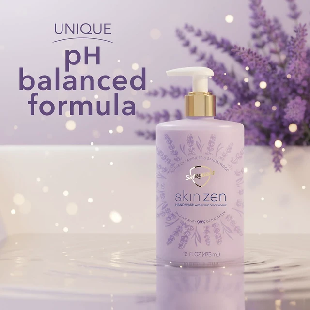 Alt view image 4 of 6 - Safeguard Skin Zen Liquid Hand Soap, Lavender & Sandalwood, 16 oz, Washes Away 99% Bacteria, Natural Moisturizers & 2X Skin Conditioners, pH Balanced