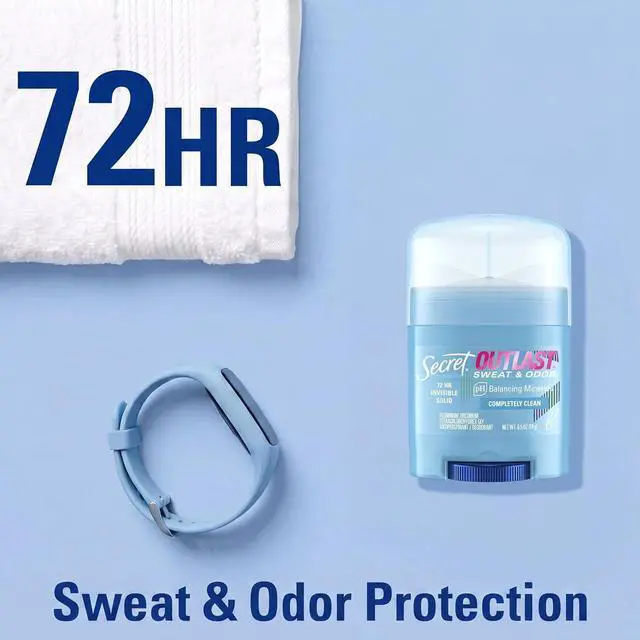 Alt view image 4 of 6 - Secret Outlast Antiperspirant Deodorant for Women, 72HR Sweat & Odor Protection, Invisible Solid, pH Balancing Minerals, Completely Clean Scent, Travel Size, 0.5oz