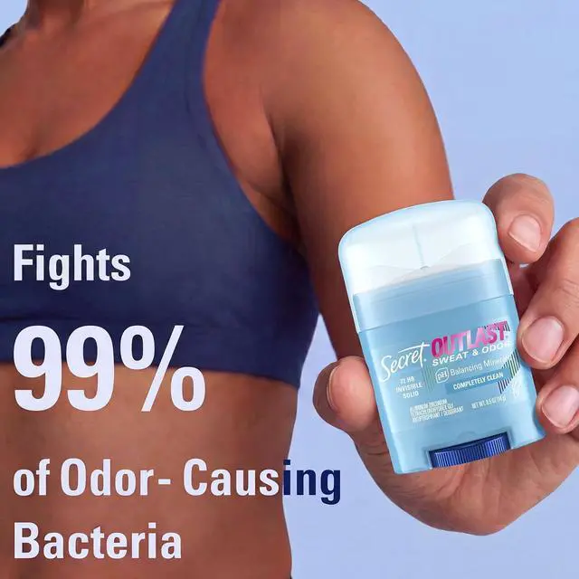 Alt view image 6 of 6 - Secret Outlast Antiperspirant Deodorant for Women, 72HR Sweat & Odor Protection, Invisible Solid, pH Balancing Minerals, Completely Clean Scent, Travel Size, 0.5oz