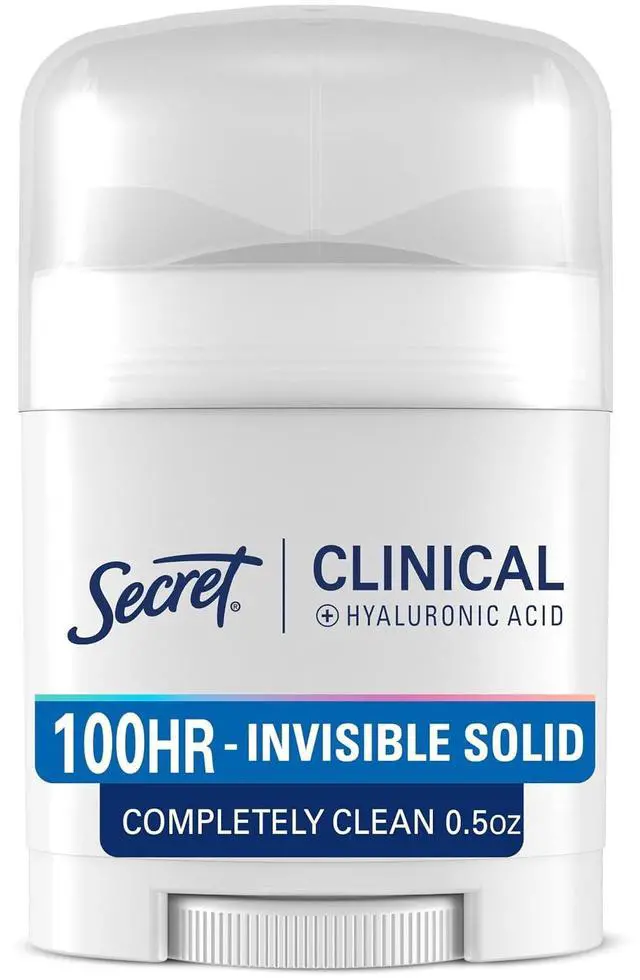 Main image of Secret Clinical Strength 100HR Invisible Solid Antiperspirant & Deodorant for Women, 3X Stress Protection with Hyaluronic Acid, PH Balanced, Completely Clean Scent, 0.5 o