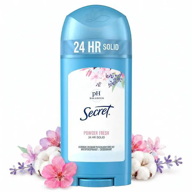 Main image of Secret Powder Fresh Scent Antiperspirant and Deodorant for Women, 24hr Sweat and Odor Protection, PH Balanced, Gentle on Skin, Wide Solid Stick, 2.7 oz