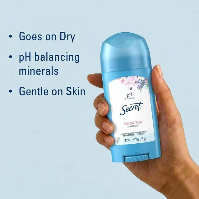 Alt view image 6 of 6 - Secret Powder Fresh Scent Antiperspirant and Deodorant for Women, 24hr Sweat and Odor Protection, PH Balanced, Gentle on Skin, Wide Solid Stick, 2.7 oz