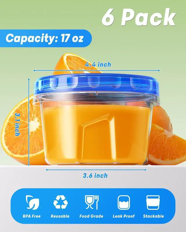 Alt view image 6 of 7 - BiuLeon 6 Pack 17oz Freezer Storage Containers, Plastic with Twist Top Lids, BPA Free, Reusable, Microwave and Dishwasher Safe