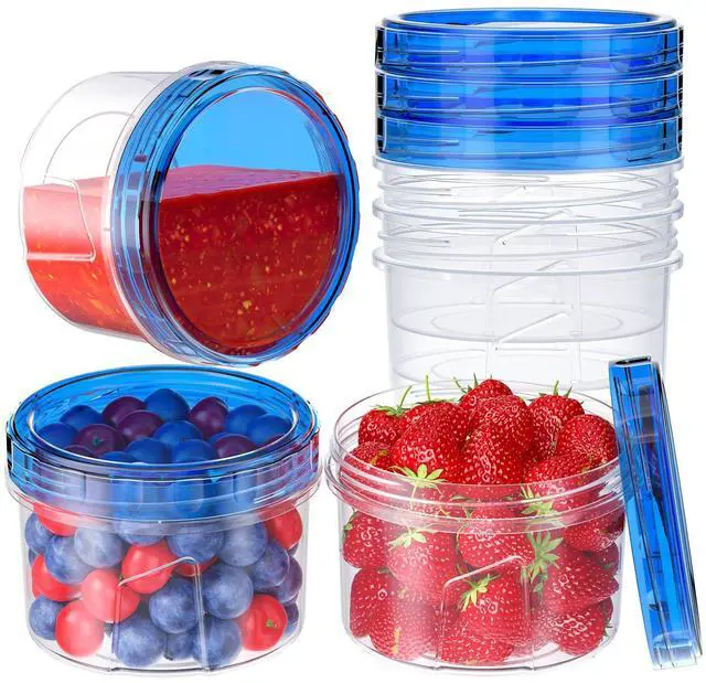 Main image of 6 Pack 16OZ Plastic Freezer Storage Containers with Twist Top Lids, Round, Reusable, Microwave/Dishwasher Safe