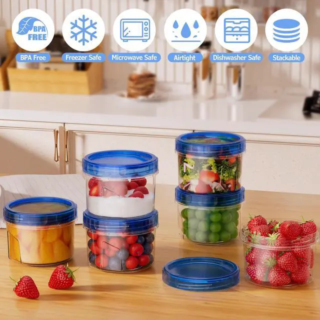 Alt view image 6 of 6 - 6 Pack 16OZ Plastic Freezer Storage Containers with Twist Top Lids, Round, Reusable, Microwave/Dishwasher Safe