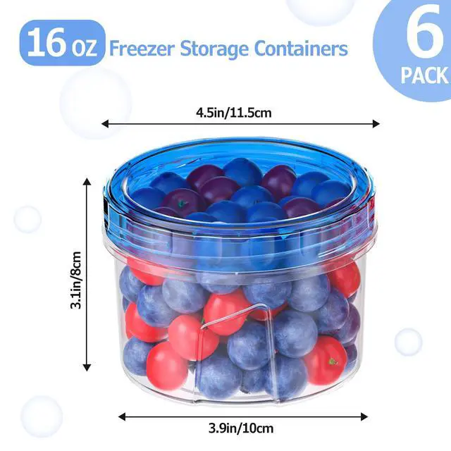 Alt view image 5 of 6 - 6 Pack 16OZ Plastic Freezer Storage Containers with Twist Top Lids, Round, Reusable, Microwave/Dishwasher Safe