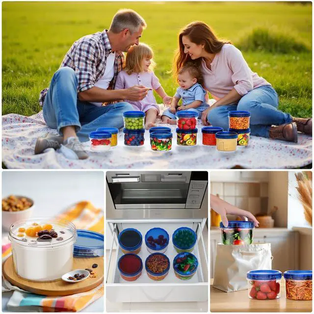 Alt view image 2 of 6 - 6 Pack 16OZ Plastic Freezer Storage Containers with Twist Top Lids, Round, Reusable, Microwave/Dishwasher Safe