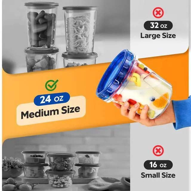 Alt view image 2 of 6 - HOMETALL Freezer Storage Containers, 6 Pack 24 Oz, Airtight Plastic