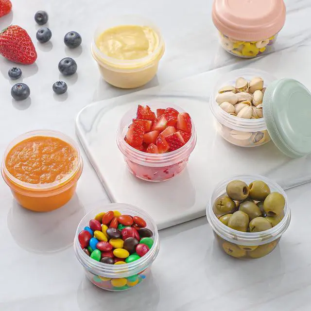 Alt view image 4 of 7 - 8 Pack 4 oz Reusable Plastic Containers with Lids, BPA Free, Dishwasher Safe, for Snack, Puree, Dressing & Freezer