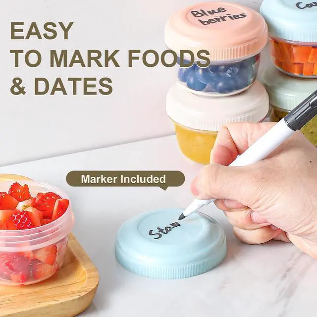 Alt view image 5 of 7 - 8 Pack 4 oz Reusable Plastic Containers with Lids, BPA Free, Dishwasher Safe, for Snack, Puree, Dressing & Freezer