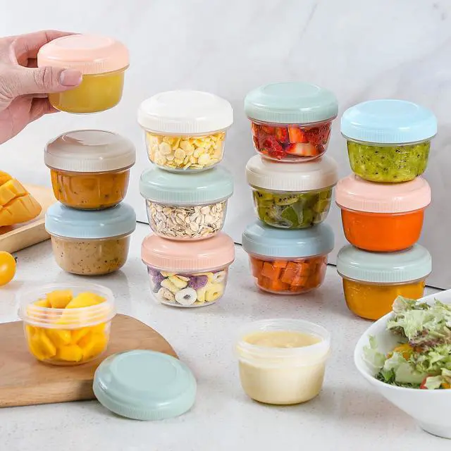 Alt view image 2 of 7 - 8 Pack 4 oz Reusable Plastic Containers with Lids, BPA Free, Dishwasher Safe, for Snack, Puree, Dressing & Freezer