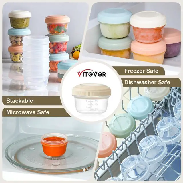 Alt view image 7 of 7 - 8 Pack 4 oz Reusable Plastic Containers with Lids, BPA Free, Dishwasher Safe, for Snack, Puree, Dressing & Freezer