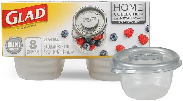 Main image of Glad GladWare Mini Round Containers, 4 Oz, 8 Count, Silver Metallic Lid