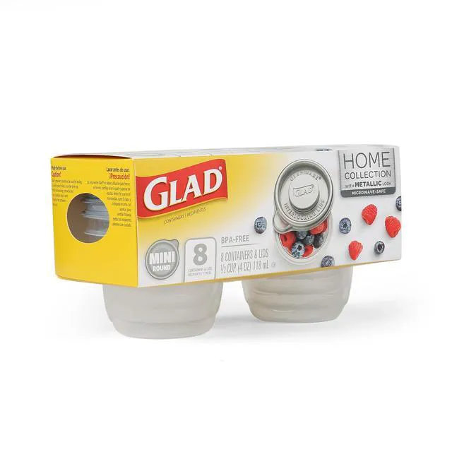 Alt view image 3 of 5 - Glad GladWare Mini Round Containers, 4 Oz, 8 Count, Silver Metallic Lid