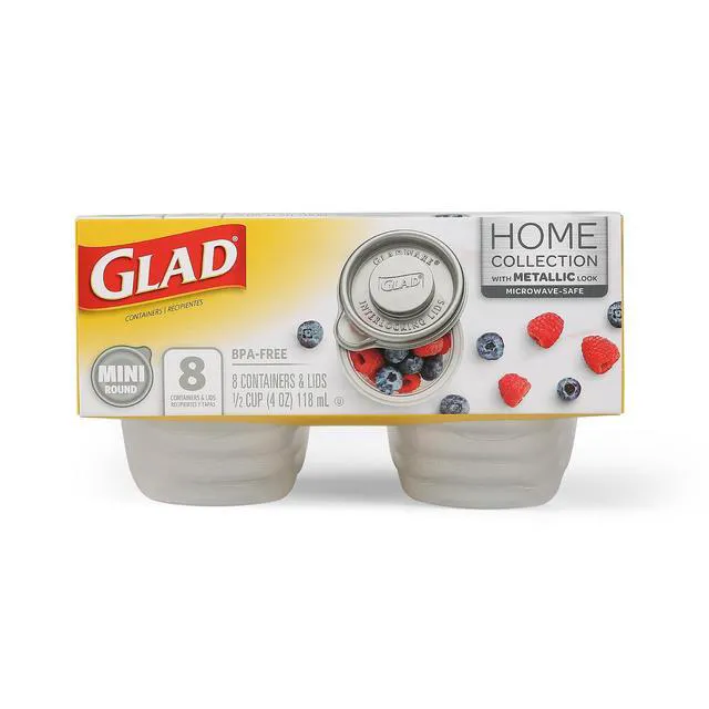 Alt view image 5 of 5 - Glad GladWare Mini Round Containers, 4 Oz, 8 Count, Silver Metallic Lid