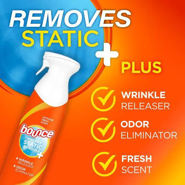 Alt view image 2 of 5 - Bounce 3 in 1 Anti Static Spray, Instant Wrinkle Release, Odor Eliminator & Fabric Refresher, 9.7 Fl Oz (Pack of 1)