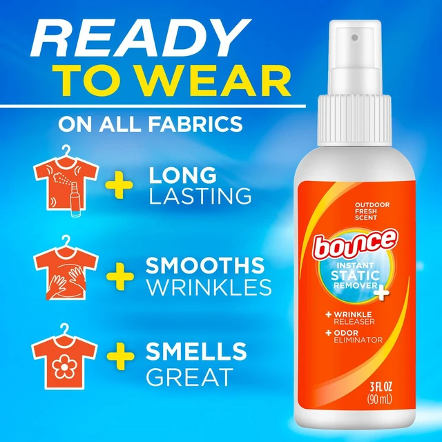 Alt view image 3 of 6 - Bounce 3-in-1 Anti Static Spray, Instant Wrinkle Release, Odor Eliminator & Fabric Refresher, Rapid Touch Travel Spray (3oz, Pack of 1)
