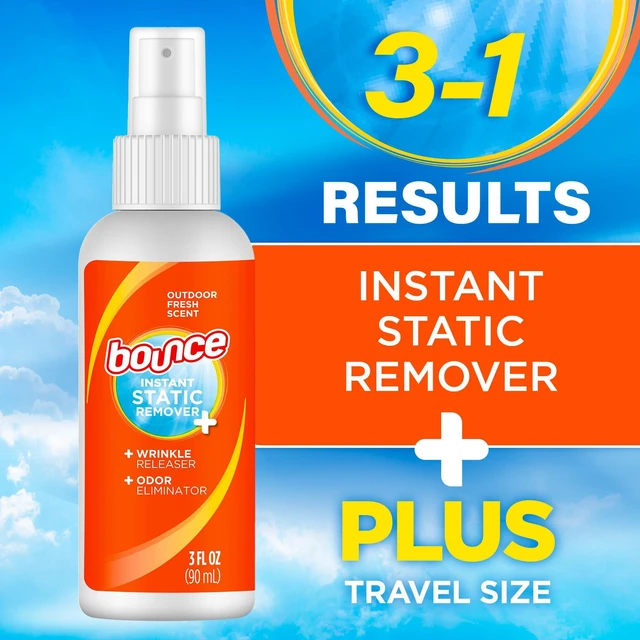 Alt view image 6 of 6 - Bounce 3-in-1 Anti Static Spray, Instant Wrinkle Release, Odor Eliminator & Fabric Refresher, Rapid Touch Travel Spray (3oz, Pack of 1)