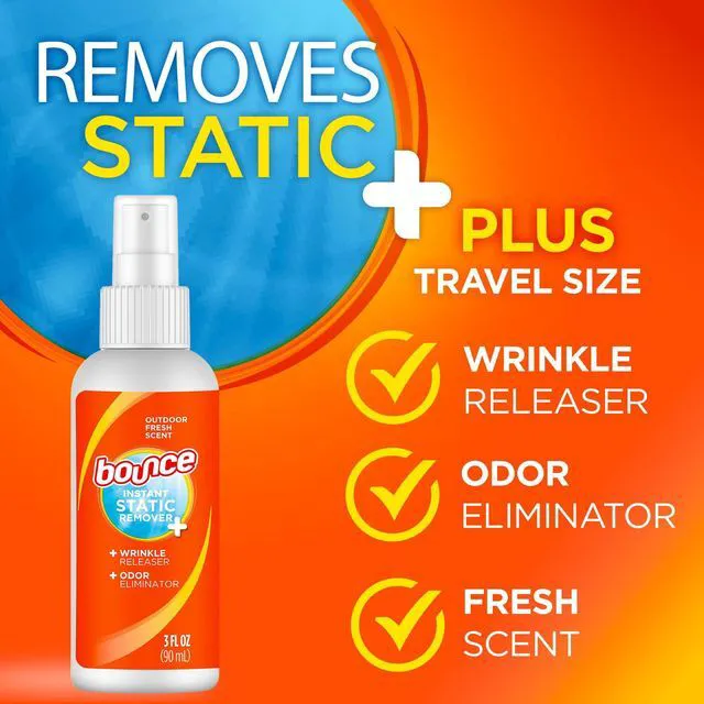 Alt view image 5 of 6 - Bounce 3-in-1 Anti Static Spray, Instant Wrinkle Release, Odor Eliminator & Fabric Refresher, Rapid Touch Travel Spray (3oz, Pack of 1)