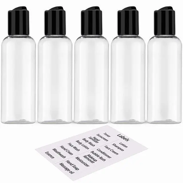 Main image of DNSEN 5 Pack 3.4 oz Plastic Travel Bottles TSA Approved Leakproof Empty with Labels