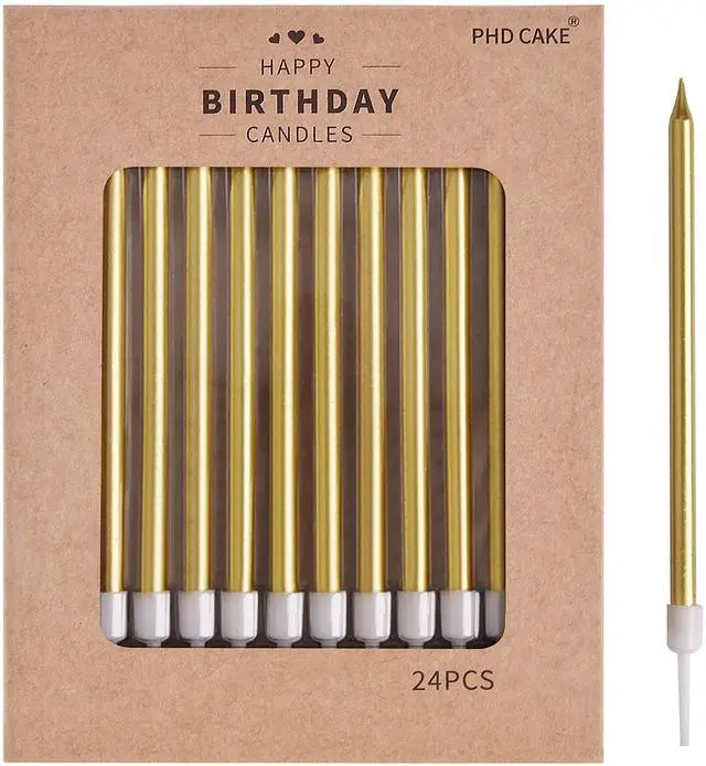 Main image of PHD CAKE Gold Long Thin Metallic Birthday Candles for Birthday Parties, Wedding Decorations