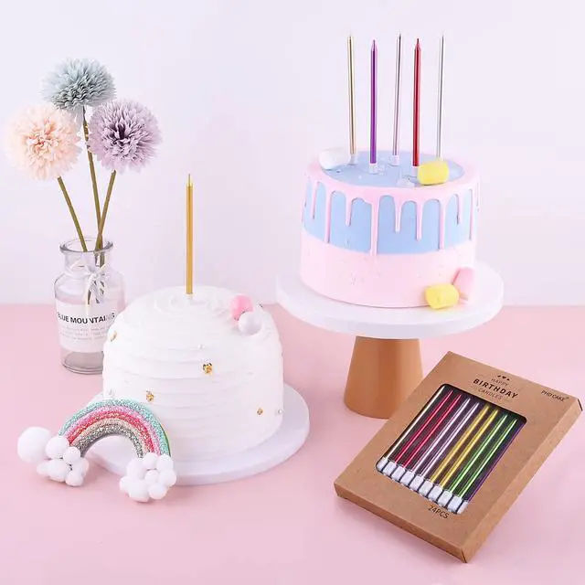 Alt view image 6 of 6 - PHD CAKE Gold Long Thin Metallic Birthday Candles for Birthday Parties, Wedding Decorations