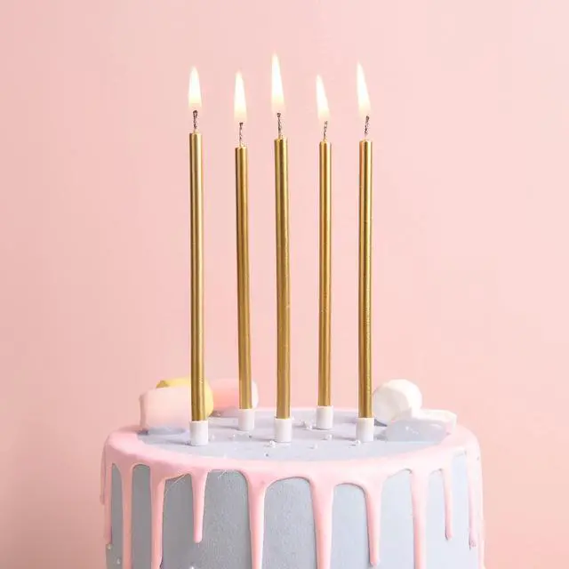 Alt view image 5 of 6 - PHD CAKE Gold Long Thin Metallic Birthday Candles for Birthday Parties, Wedding Decorations
