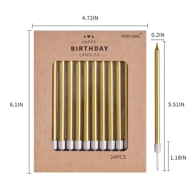 Alt view image 4 of 6 - PHD CAKE Gold Long Thin Metallic Birthday Candles for Birthday Parties, Wedding Decorations