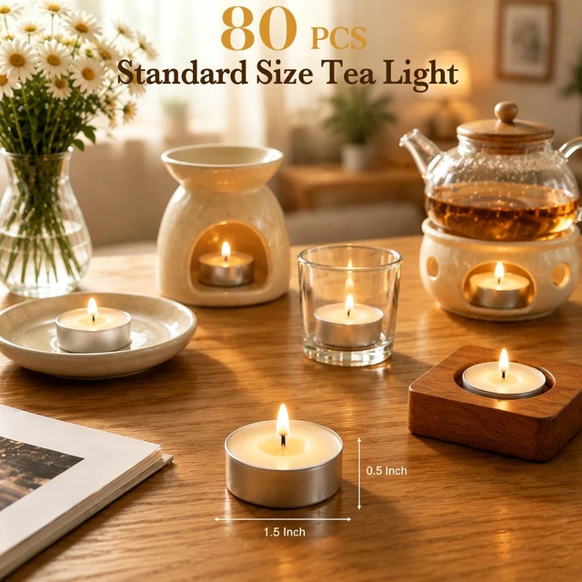Alt view image 4 of 7 - 80 Pack Palm Wax Tealights, 4 Hour Burn Time