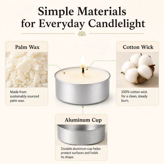 Alt view image 5 of 7 - 80 Pack Palm Wax Tealights, 4 Hour Burn Time