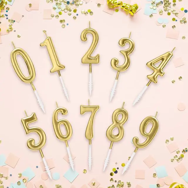 Alt view image 4 of 7 - Beanlieve 10-Pieces Numeral Birthday Candles Numbers 0-9, Champagne Gold, for Birthday Party Cake Decoration and Wedding Anniversary