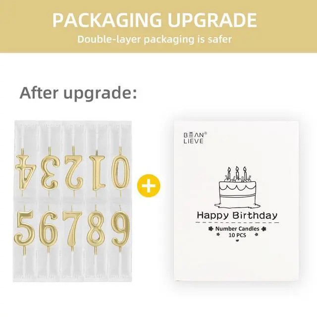 Alt view image 2 of 7 - Beanlieve 10-Pieces Numeral Birthday Candles Numbers 0-9, Champagne Gold, for Birthday Party Cake Decoration and Wedding Anniversary