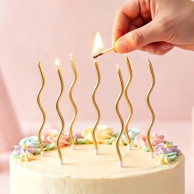 Alt view image 5 of 7 - PHD CAKE 24-Count Gold Spiral Long Thin Metallic Birthday Candles for Parties, Weddings, Decorations