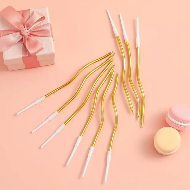 Alt view image 2 of 7 - PHD CAKE 24-Count Gold Spiral Long Thin Metallic Birthday Candles for Parties, Weddings, Decorations