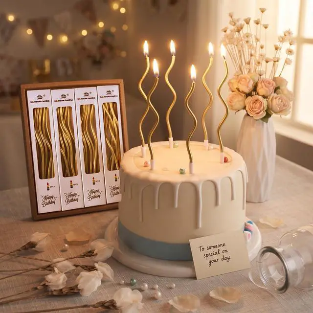 Alt view image 3 of 7 - PHD CAKE 24-Count Gold Spiral Long Thin Metallic Birthday Candles for Parties, Weddings, Decorations