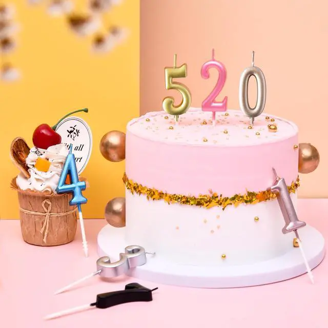 Alt view image 6 of 6 - PHD Cake 10-Piece Gold Number 0-9 Birthday Candles, Glitter Cake Topper for Birthday, Wedding Anniversary, Party Celebration