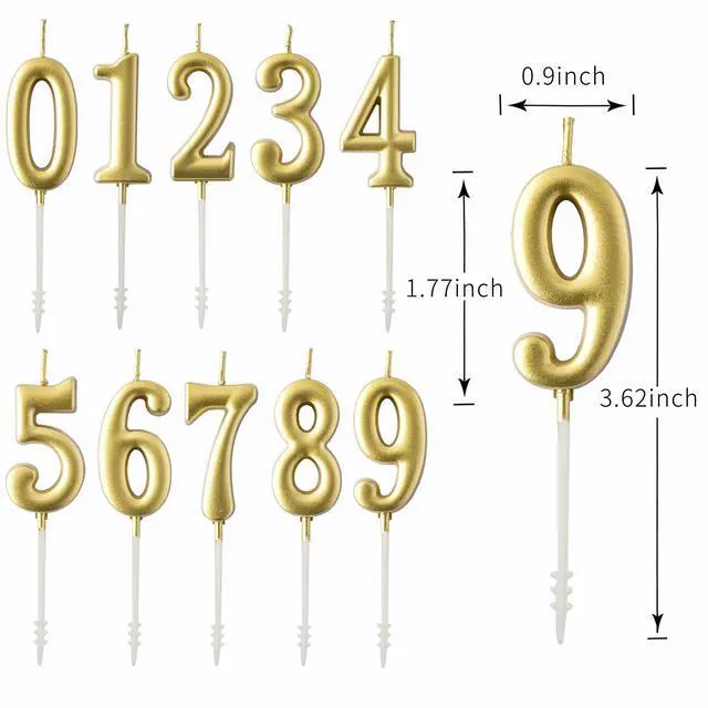 Alt view image 3 of 6 - PHD Cake 10-Piece Gold Number 0-9 Birthday Candles, Glitter Cake Topper for Birthday, Wedding Anniversary, Party Celebration
