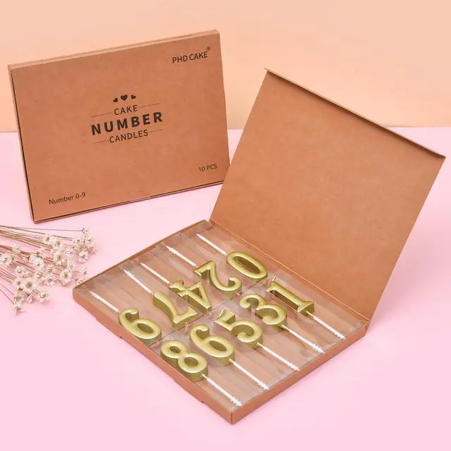 Alt view image 2 of 6 - PHD Cake 10-Piece Gold Number 0-9 Birthday Candles, Glitter Cake Topper for Birthday, Wedding Anniversary, Party Celebration