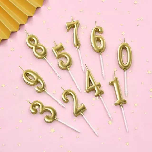 Alt view image 5 of 6 - PHD Cake 10-Piece Gold Number 0-9 Birthday Candles, Glitter Cake Topper for Birthday, Wedding Anniversary, Party Celebration