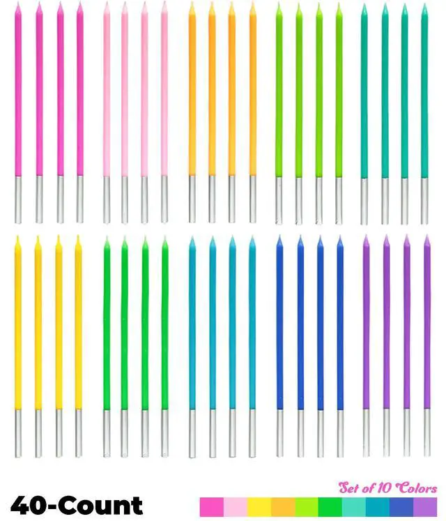 Alt view image 7 of 7 - Rainbow Birthday Candles, 40-Count, 5.5in Tall Thin